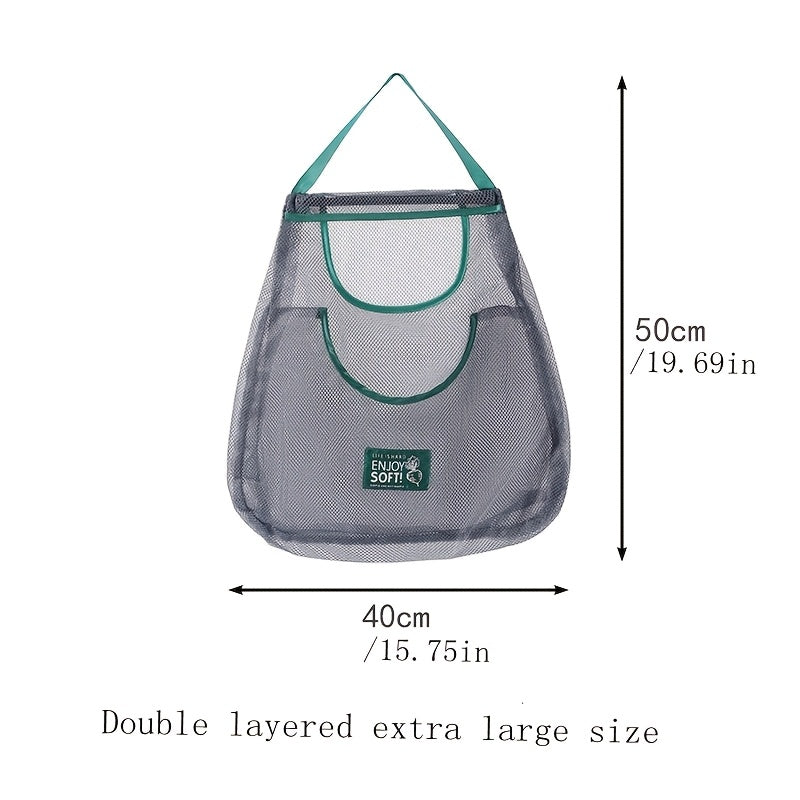 Plastic Hanging Storage Bag with Handles and Mesh for Produce Organization