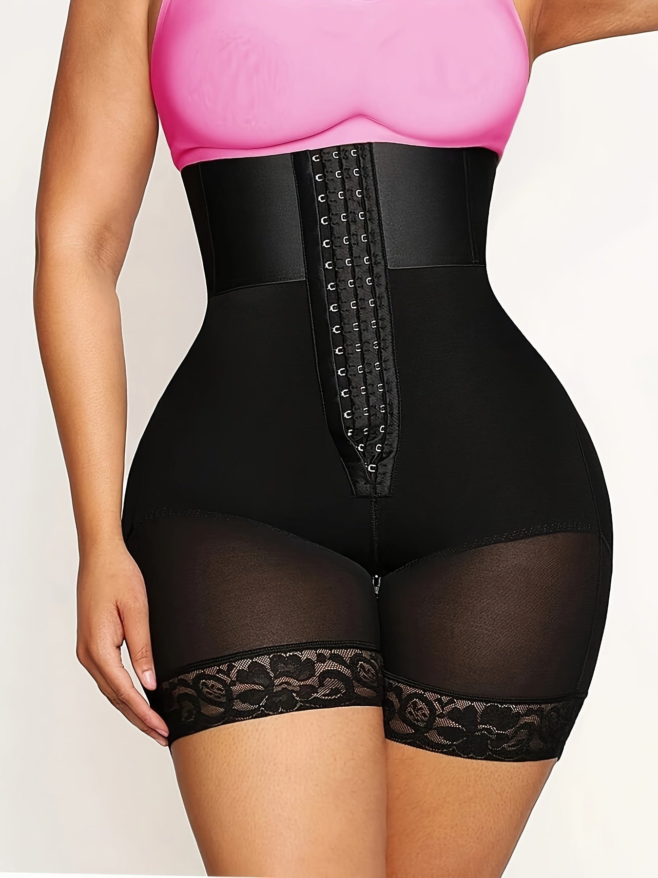 High-Waist Seamless Shapewear Shorts Tummy Control Lace Trim for Women