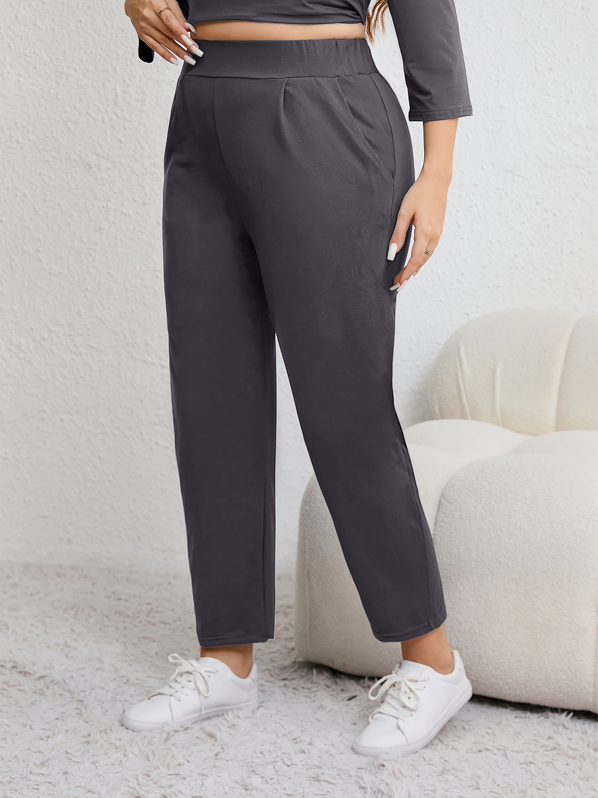 Plus Size Women's Harem Pants with High Elasticity Ruched Waist Pockets for All Seasons