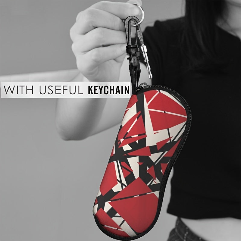 Портативный футляр для очков с дизайном полос EVH - с классическим красно-черным узором. Этот дорожный замковый чехол для солнцезащитных очков идеально подходит как для мужчин, так и для женщин.