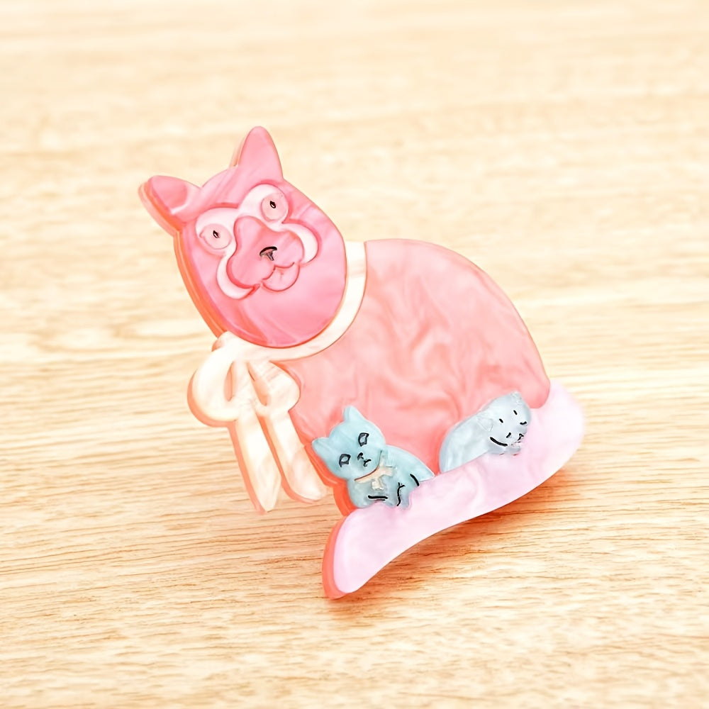 Cute Cartoon Cat Mom and Kitten Acrylic Brooch Pin for Women and Kids