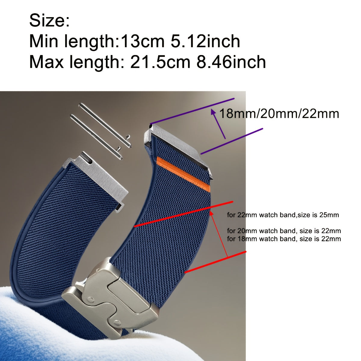 Adjustable Polyamide Watch Band Breathable Elastic Loop Strap with Parachute Buckle for Smartwatches