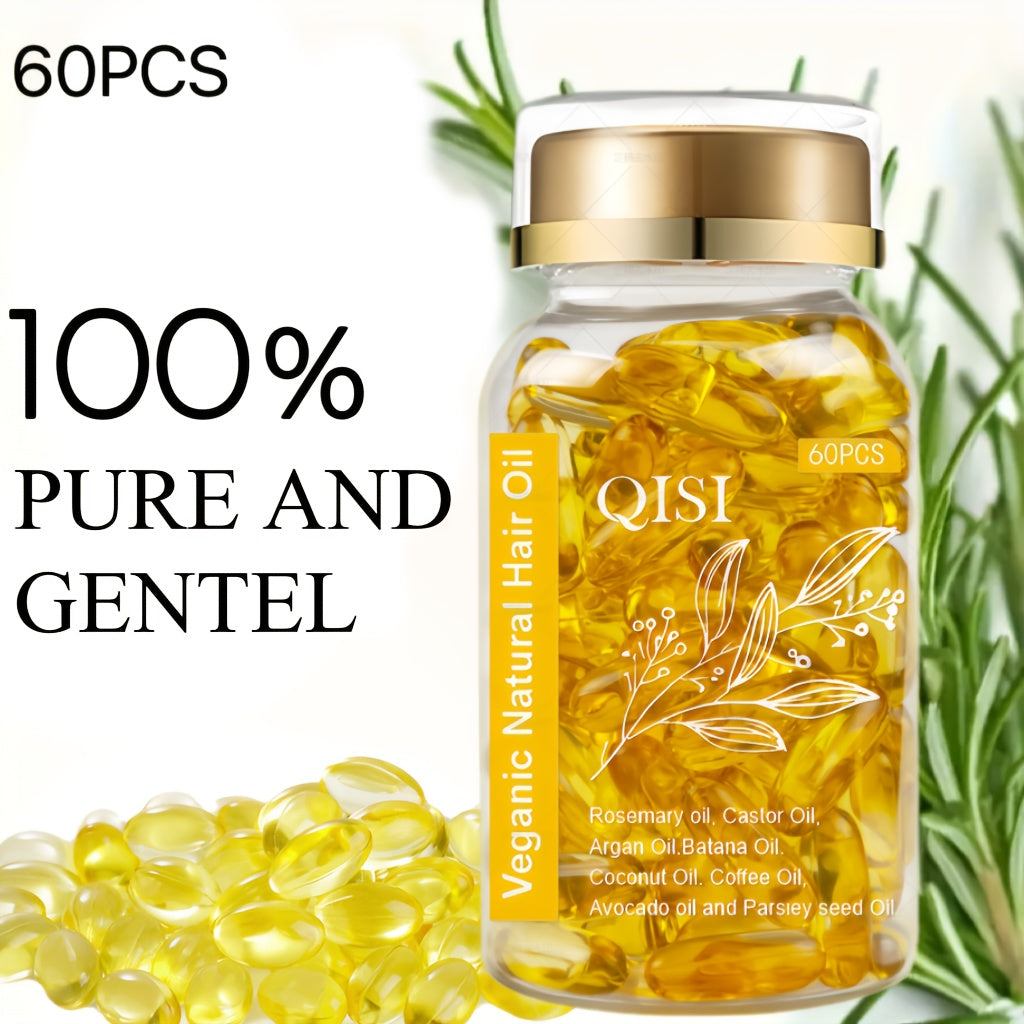 60 ta kapsula tabiiy soch essensiyasi, rozmarin, jojoba yog'i, argan yog'i va kokos yog'i bilan. Veganga asoslangan formula barcha soch turlarining ko'rinishini kuchaytiradi va yaxshilaydi.