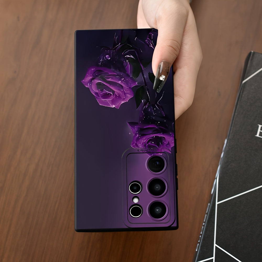 Rose Pattern TPU Phone Case with Lens Protector for Samsung Galaxy Models Full Protection Anti-Fingerprint