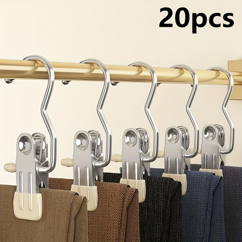 Juego de 20 perchas de ropa de acero inoxidable con clips antideslizantes para organización del armario