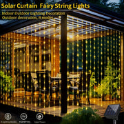 Solar-Powered LED Curtain String Lights with 8 Modes for Weddings Gardens and Celebrations