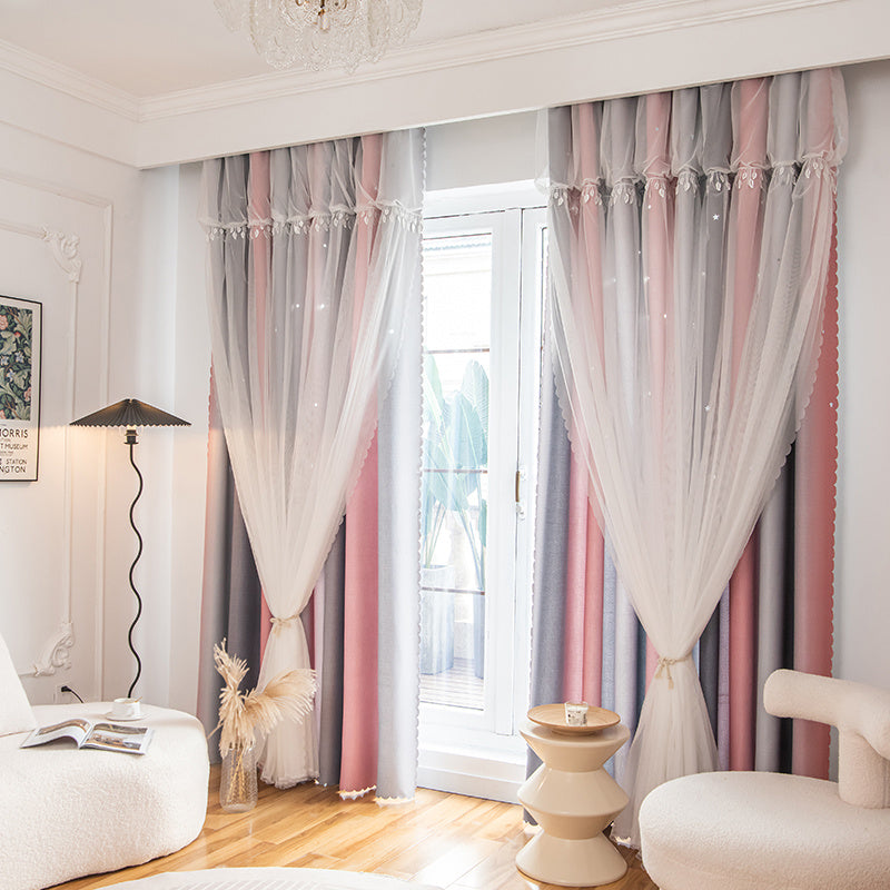 Blackout Curtains with Lace Sheer Tieback for Living Room and Bedroom Double-Layer Light Blocking