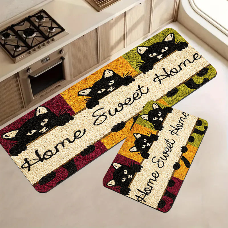 Playful Cartoon Cat Rug Anti-Slip Entryway Living Room Bedroom Kitchen Bathroom