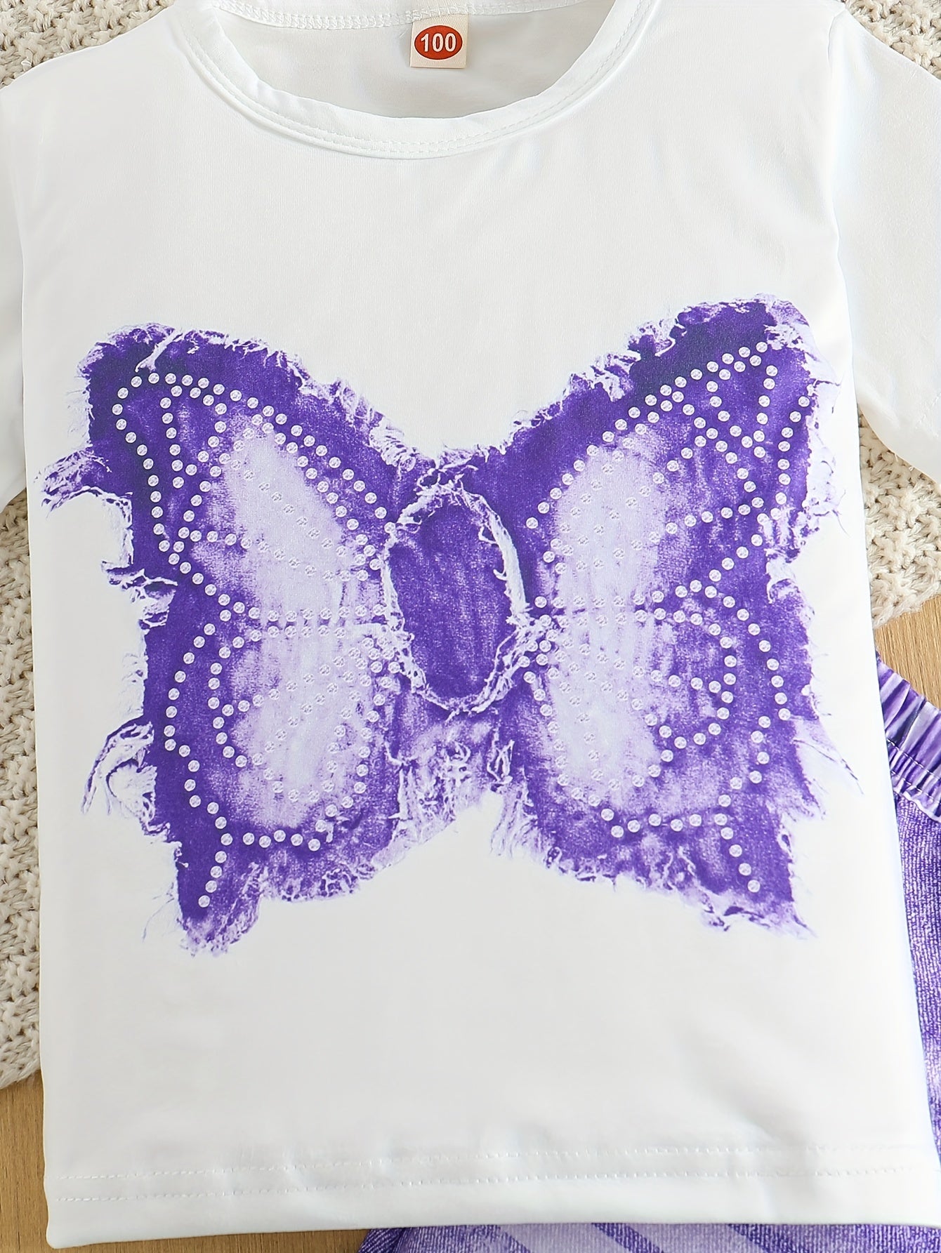 Kids' Casual Set Short Sleeve Top and Split Denim Micro Bell Pants Polyester Animal Pattern