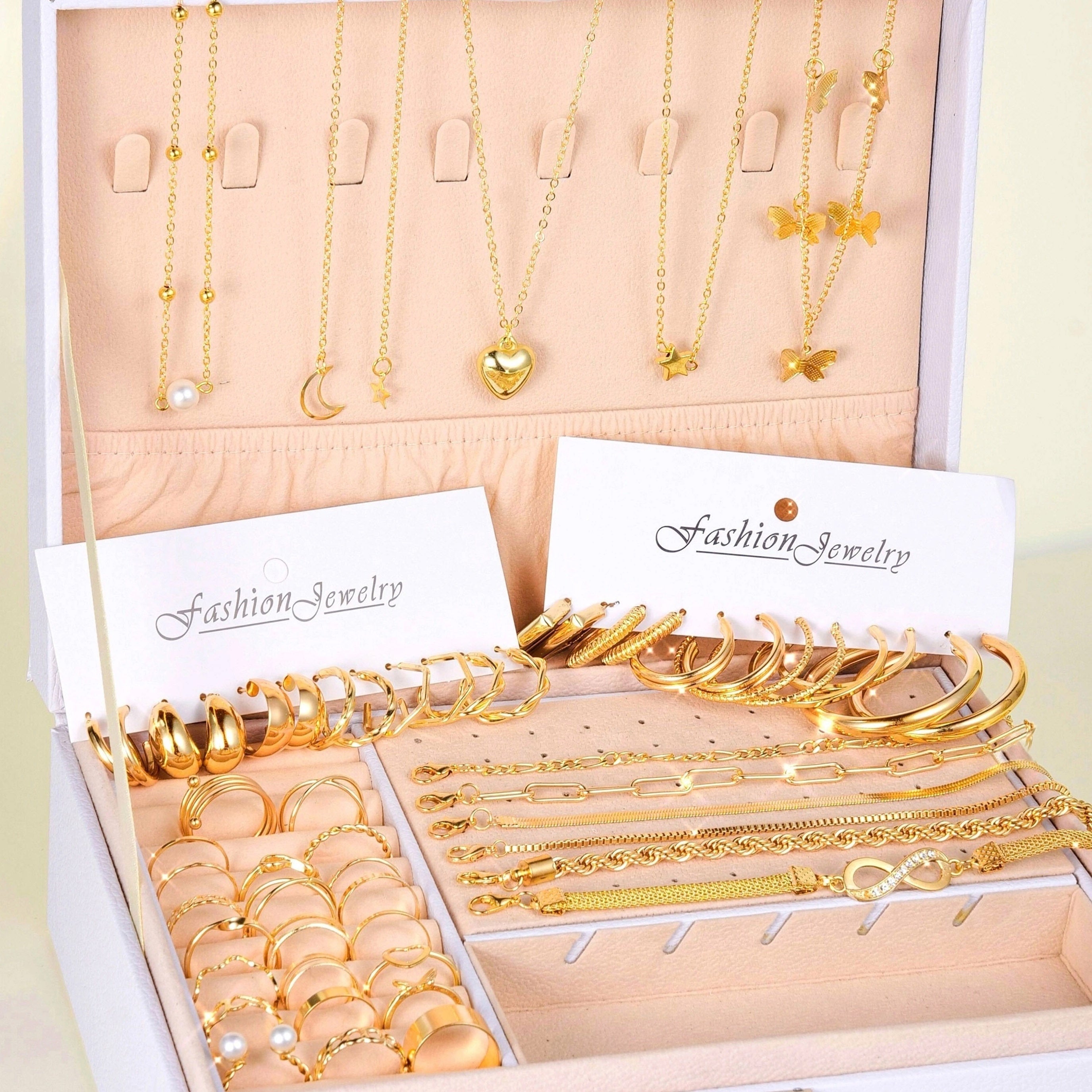 Gold Jewelry Set with Earrings Necklaces Bracelets Rings Anklets 54/58/83/84/86/91 Pieces