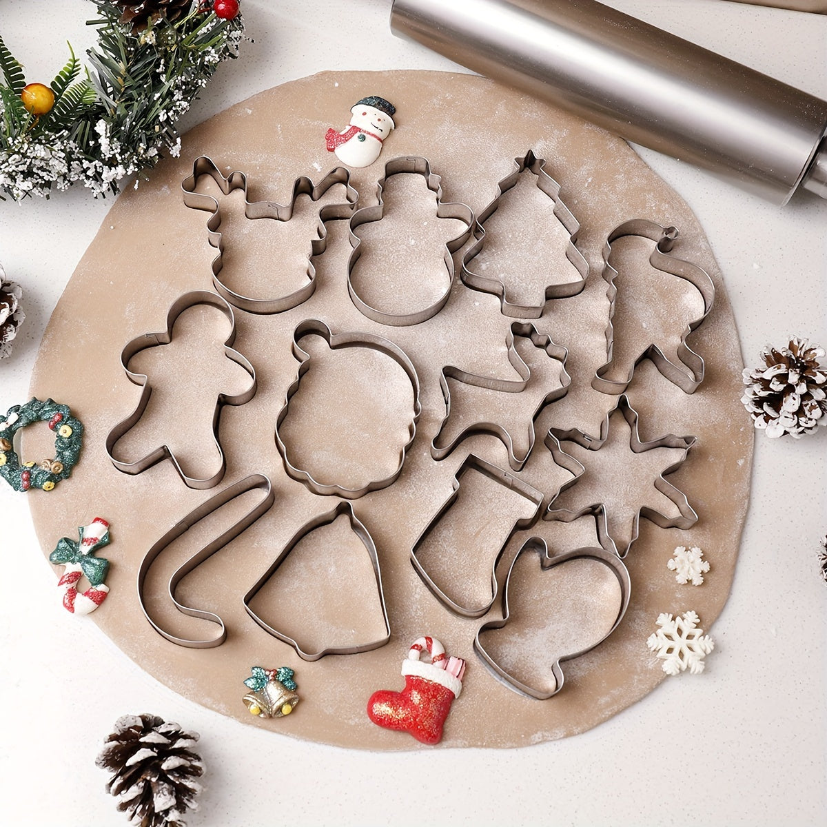 12-Piece Stainless Steel Christmas Cookie Cutter Set for Holiday Baking
