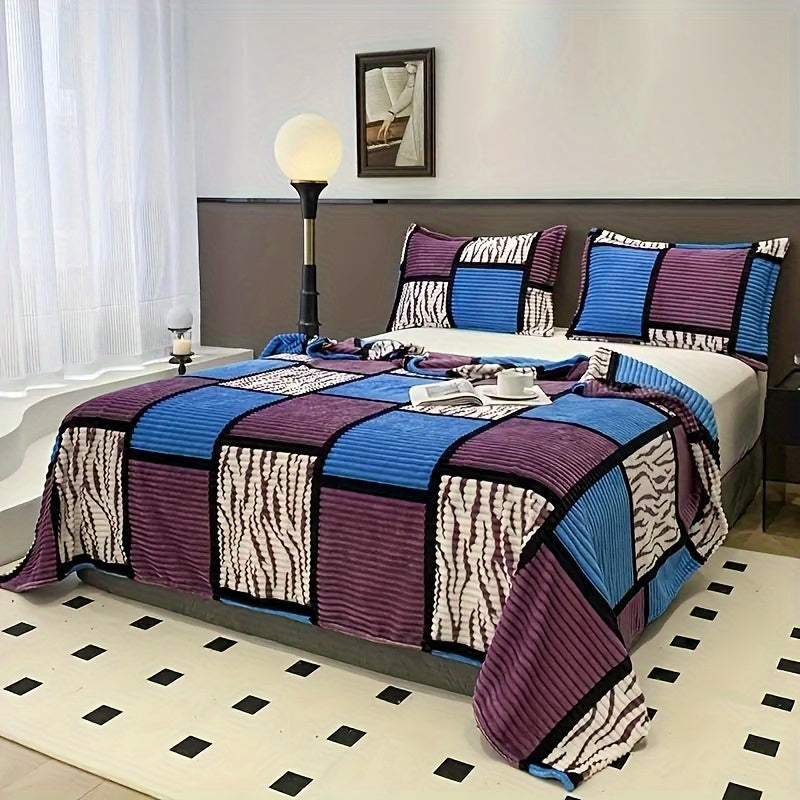 Plaid Flannel Fleece Bed Blanket Polyester Throw for All Seasons Cozy and Easy-Care