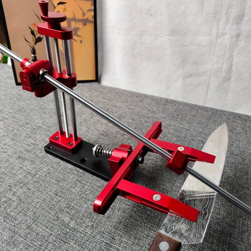 2525 Professional Fixed Angle Knife Sharpener Set with Quick Sharpening System, Adjustable Grinding Tools, Flip-Off Function for Easy Storage, Red & Black Design, Precision Grinding, Sleek