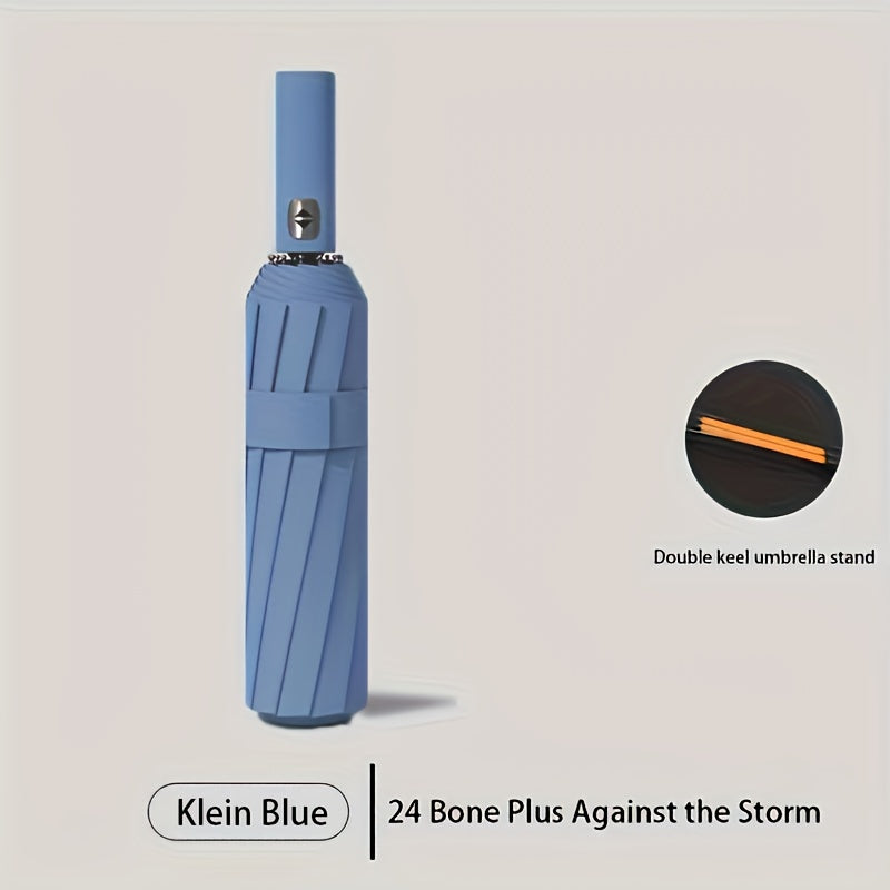 Unisex Automatic Umbrella with 24 Reinforced Ribs Foldable Portable for Rain and Sun