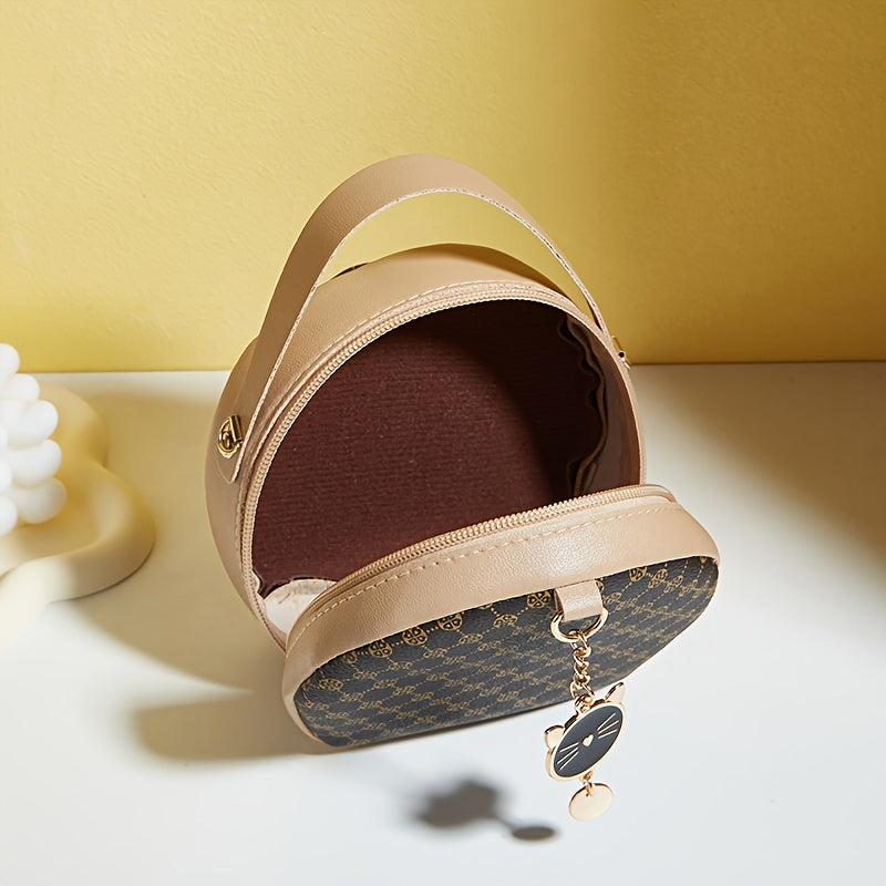 Small Round Clutch Bags with Western Prints for Daily Use in Black White Khaki