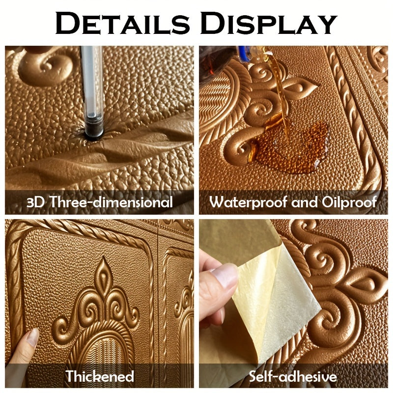 5 Pack 3D Self-Adhesive Waterproof Wallpaper Panels for Living Room Bedroom Hallway 70x90cm