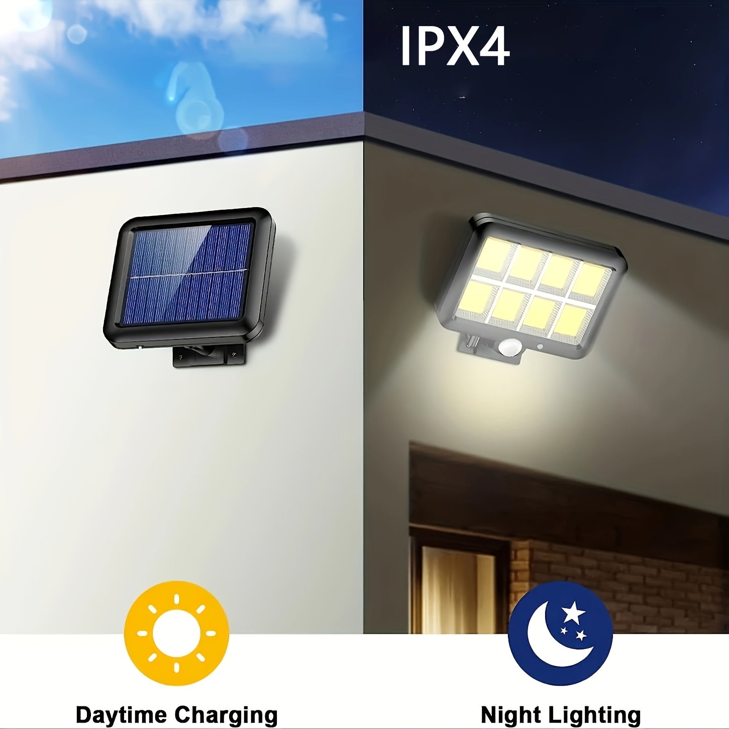 Lámpara de pared LED alimentada por energía solar con sensor de movimiento, 3 modos de iluminación, decoración exterior