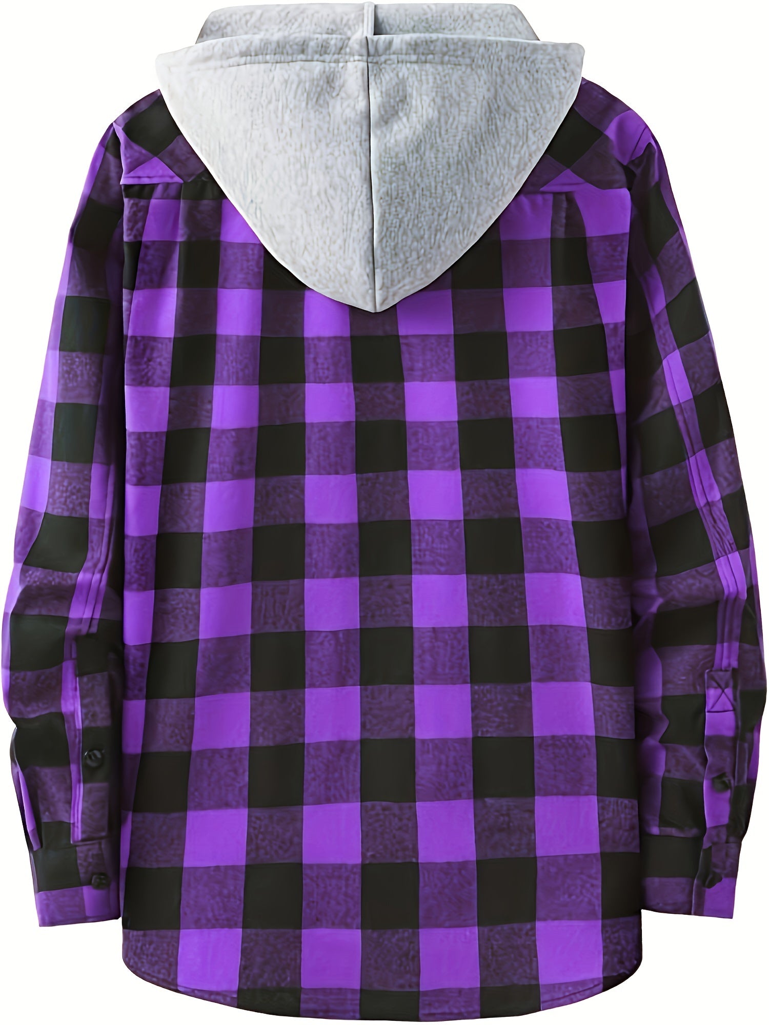 Men's Plaid Hooded Shirt Polyester Blend Casual Spring Fall Loose Fit Button Details