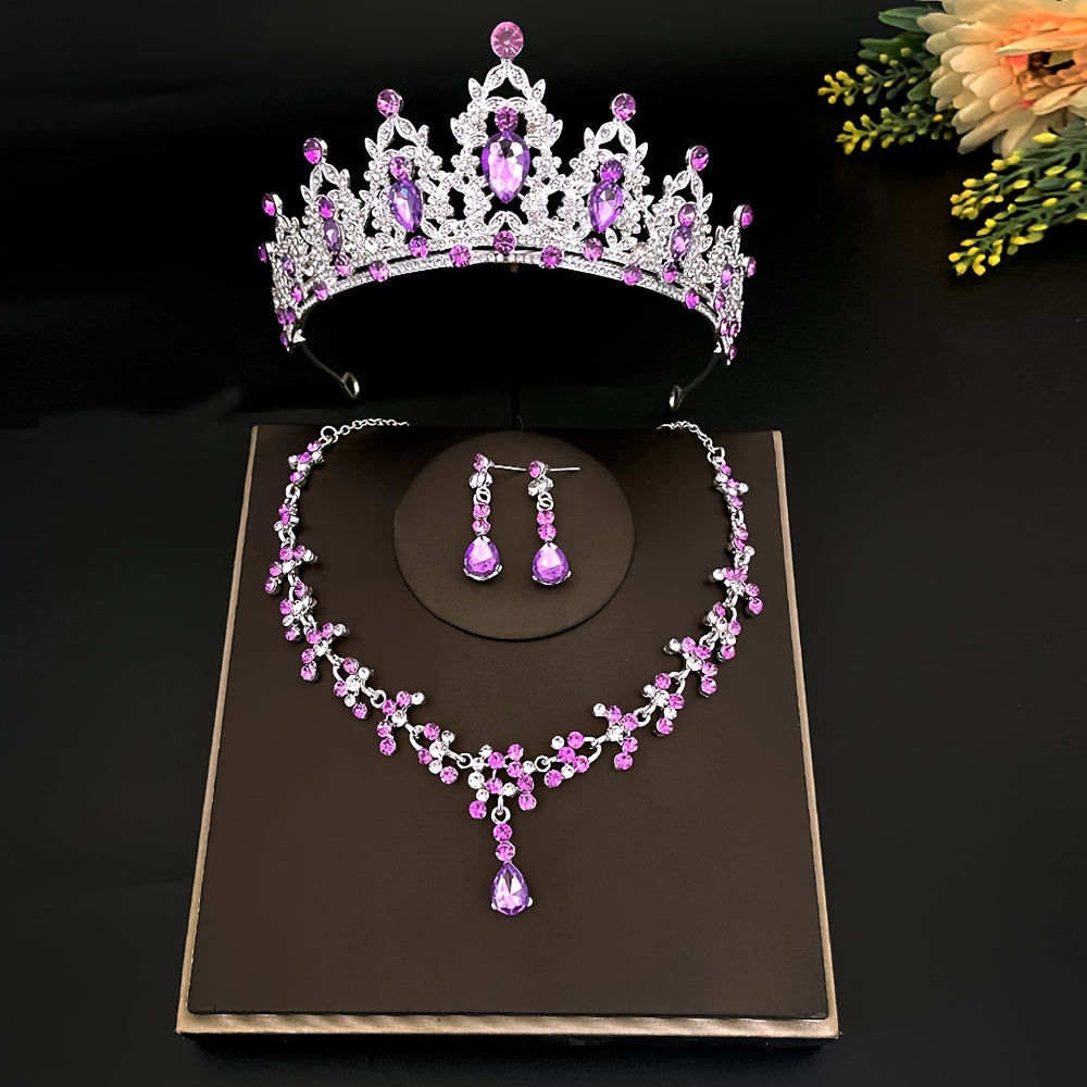 Women Bridal Jewelry Set Crystal Tiara Earrings Necklace for Weddings and Parties