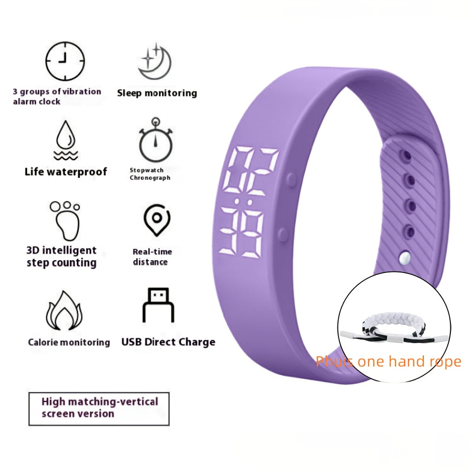 Digital Smartwatch for Students and Sports Enthusiasts White and Black Luminous Display Timer Alarm Silicone Band Rechargeable