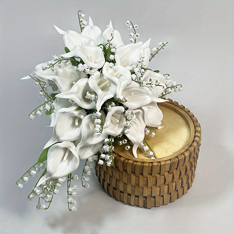 Artificial Calla Lily Bridal Bouquet with Tulle Flowers for Wedding and Home Decor