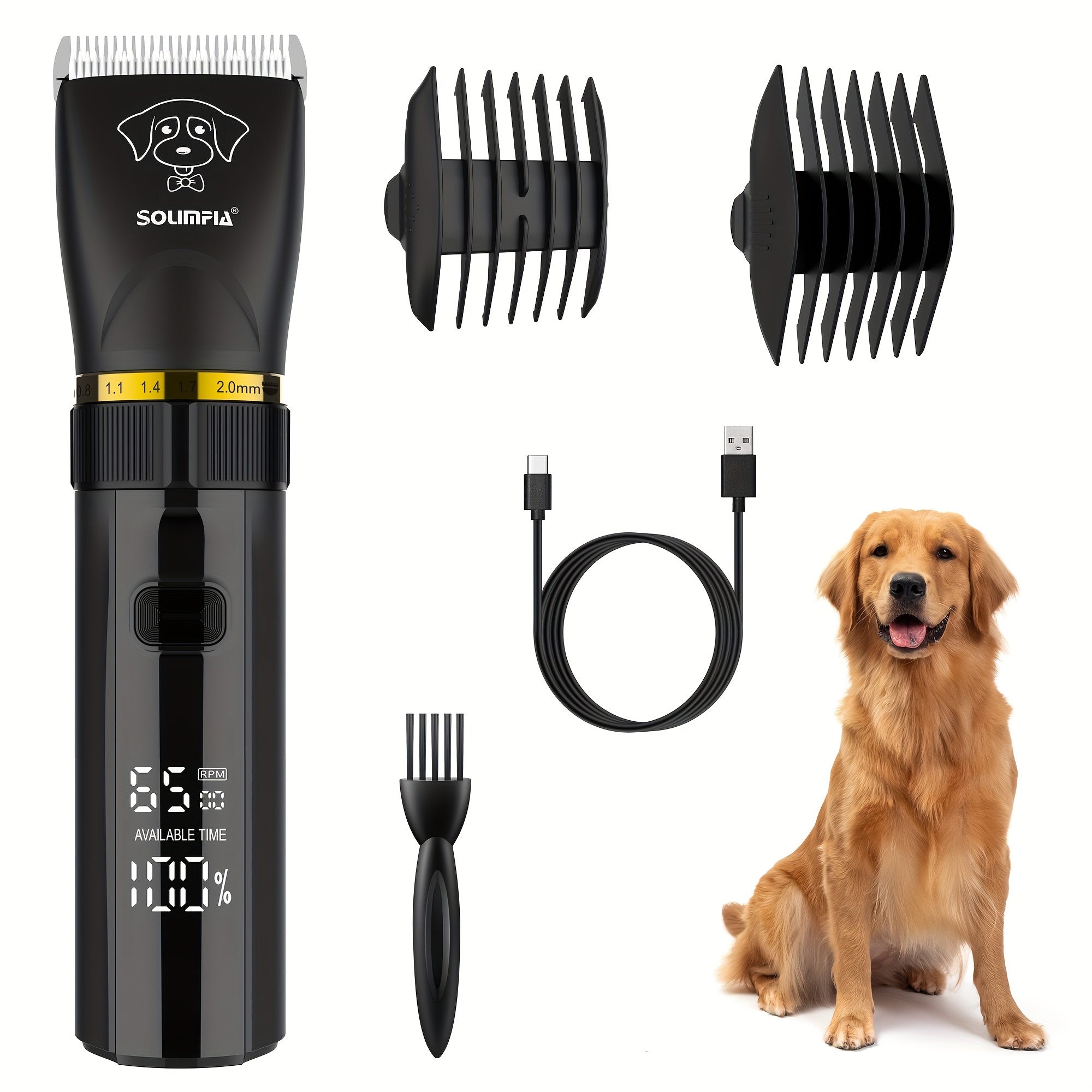 Pet Grooming Kit for Cats and Dogs Rechargeable USB with Ceramic Blade LCD Display Low Noise