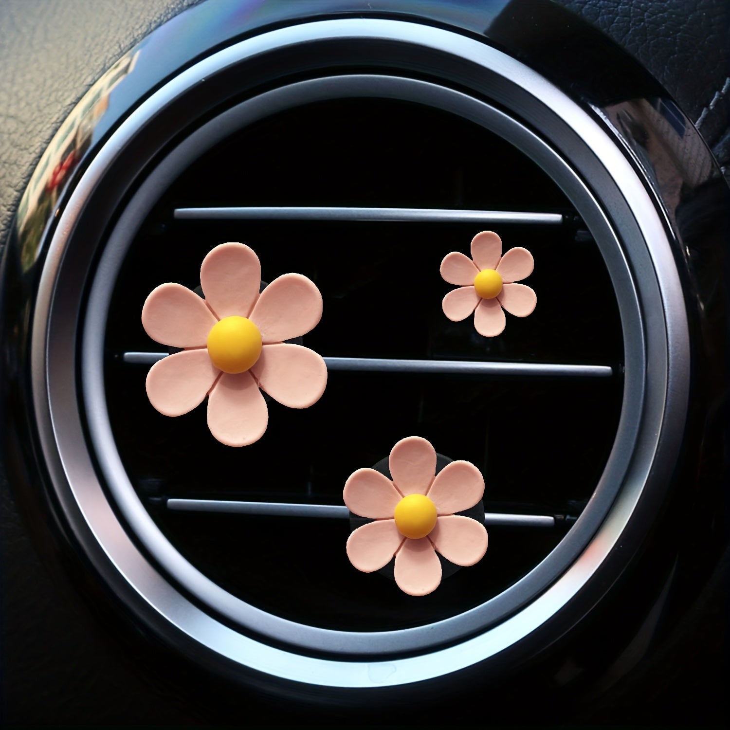3Pcs Pink Flower Car Air Conditioner Decor Aromatherapy Clip