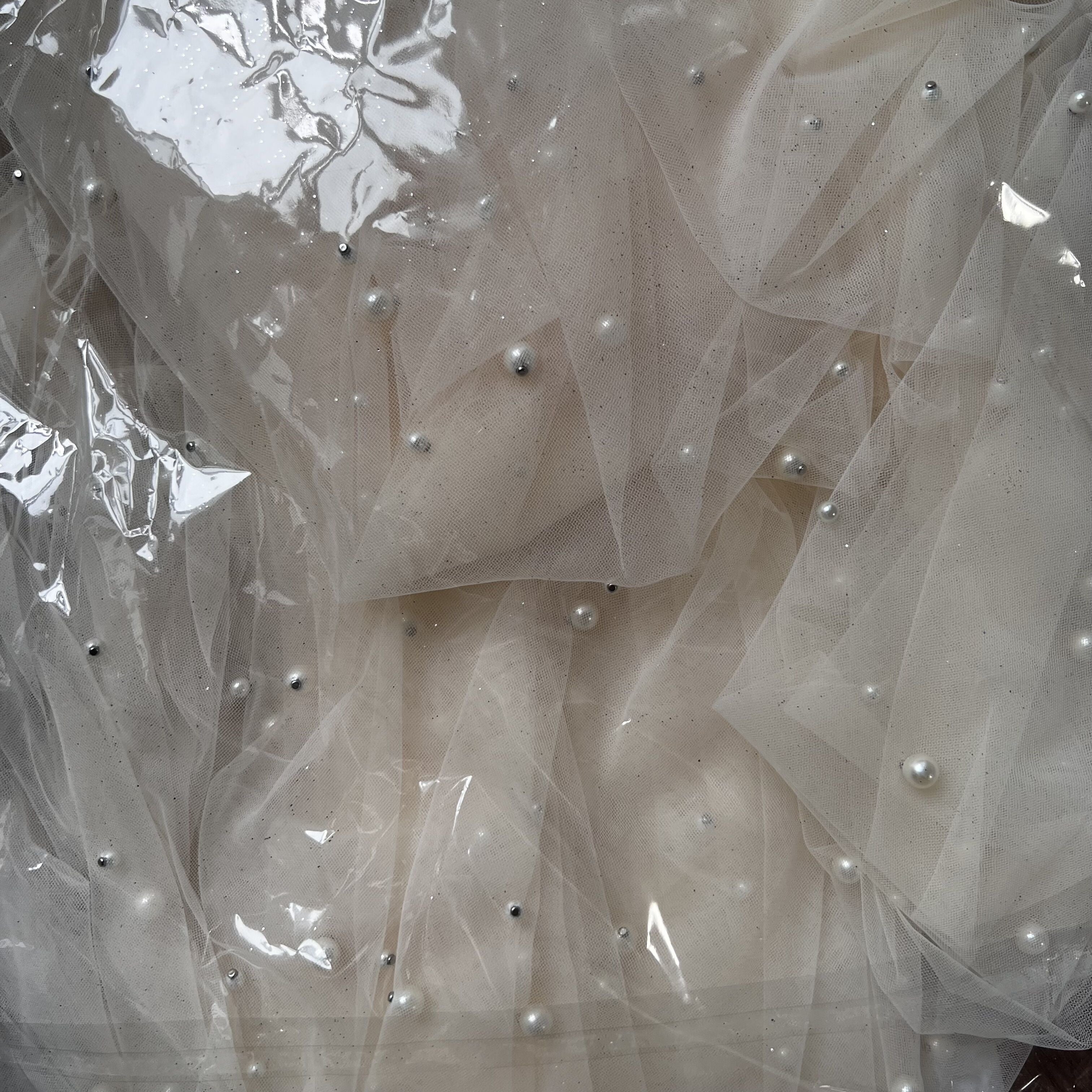 Uzun yumshoq tül to'y qizlar uchun to'y va nikoh uchun faux marjon bilan soch qopqog'i