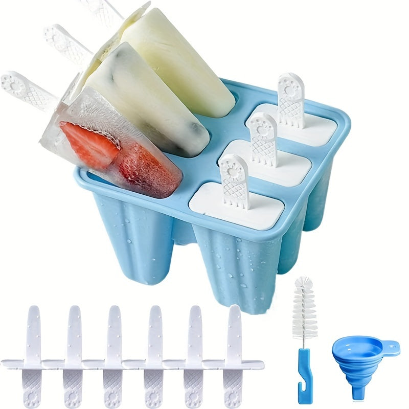 Silicone Popsicle Maker Set 6 Cavity Reusable Ice Pop Molds with Sticks