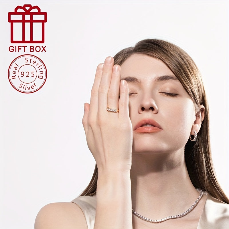 Silver Moissanite Anniversary Ring 14K Gold Plated 1.5CT Engagement Band for Women