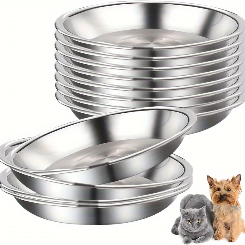 Set of 5 Stainless Steel Cat Bowls Non-Slip Wide Shallow Dishwasher Safe Large Diameter
