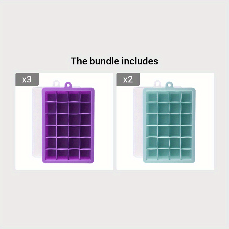 Silicone Ice Cube Trays 24 Compartments Lid Stackable Dishwasher Safe