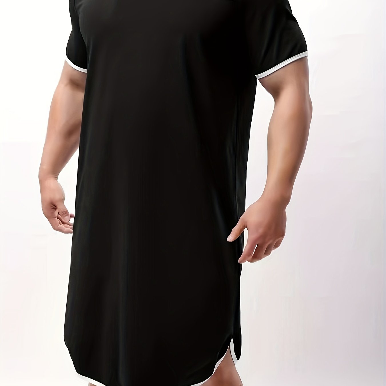 Men's Summer Stretch V-Neck Knee-Length Sleepwear Robe in Solid Color