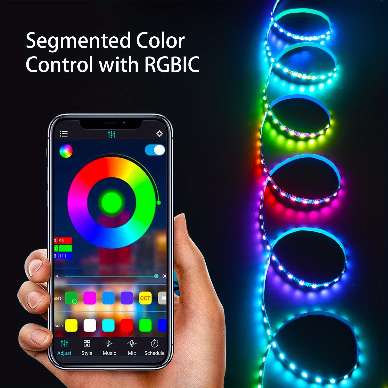 5M RGB LED Strip Lights with Motion Sensor Music Sync for TV Bedroom Gaming