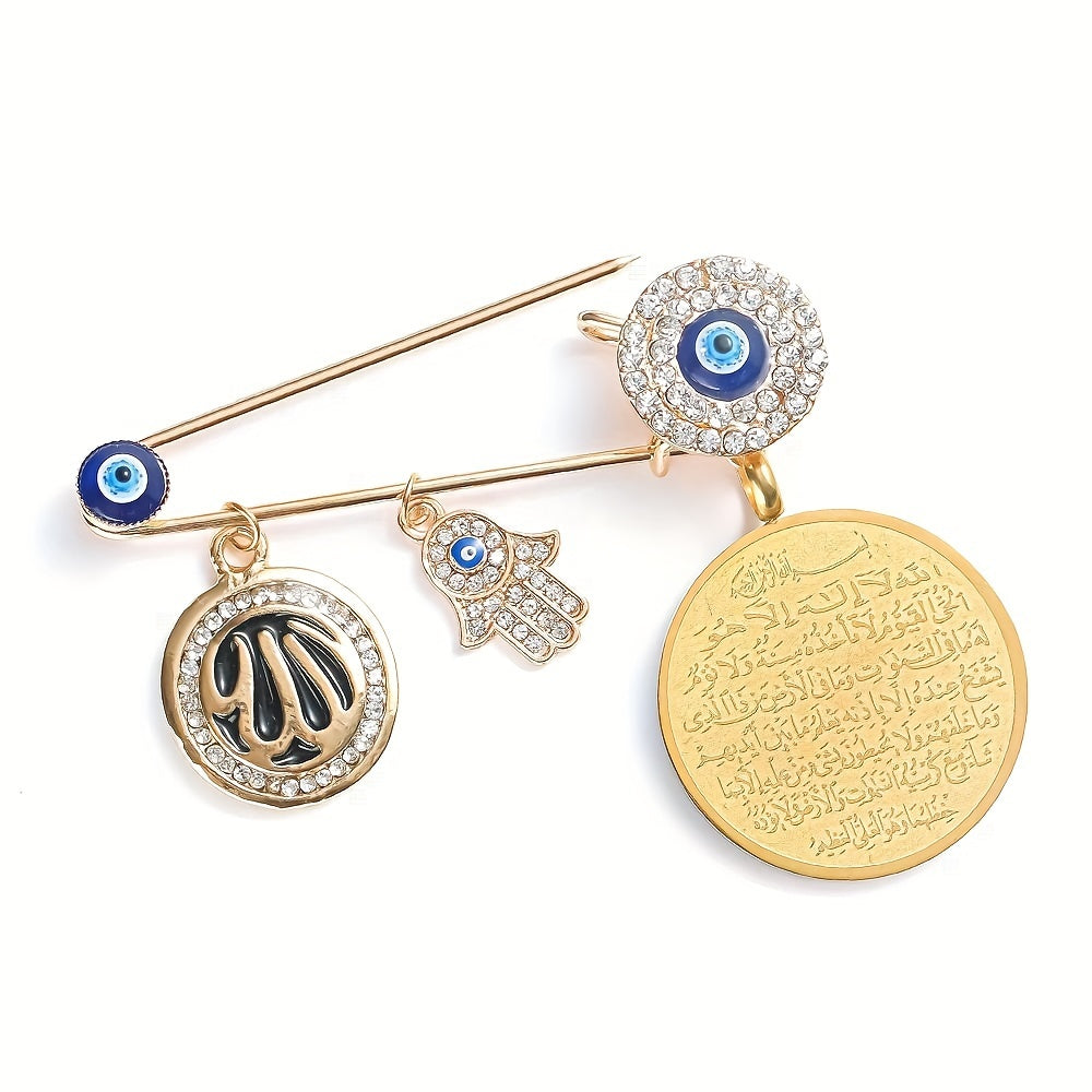 Turkish Evil Eye Brooch with Fatima Hand Design for Muslim Men Jewelry Gift