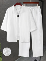 Men's Plus Size Casual 2-Piece Shirt and Sweatpants Set Polyester Large