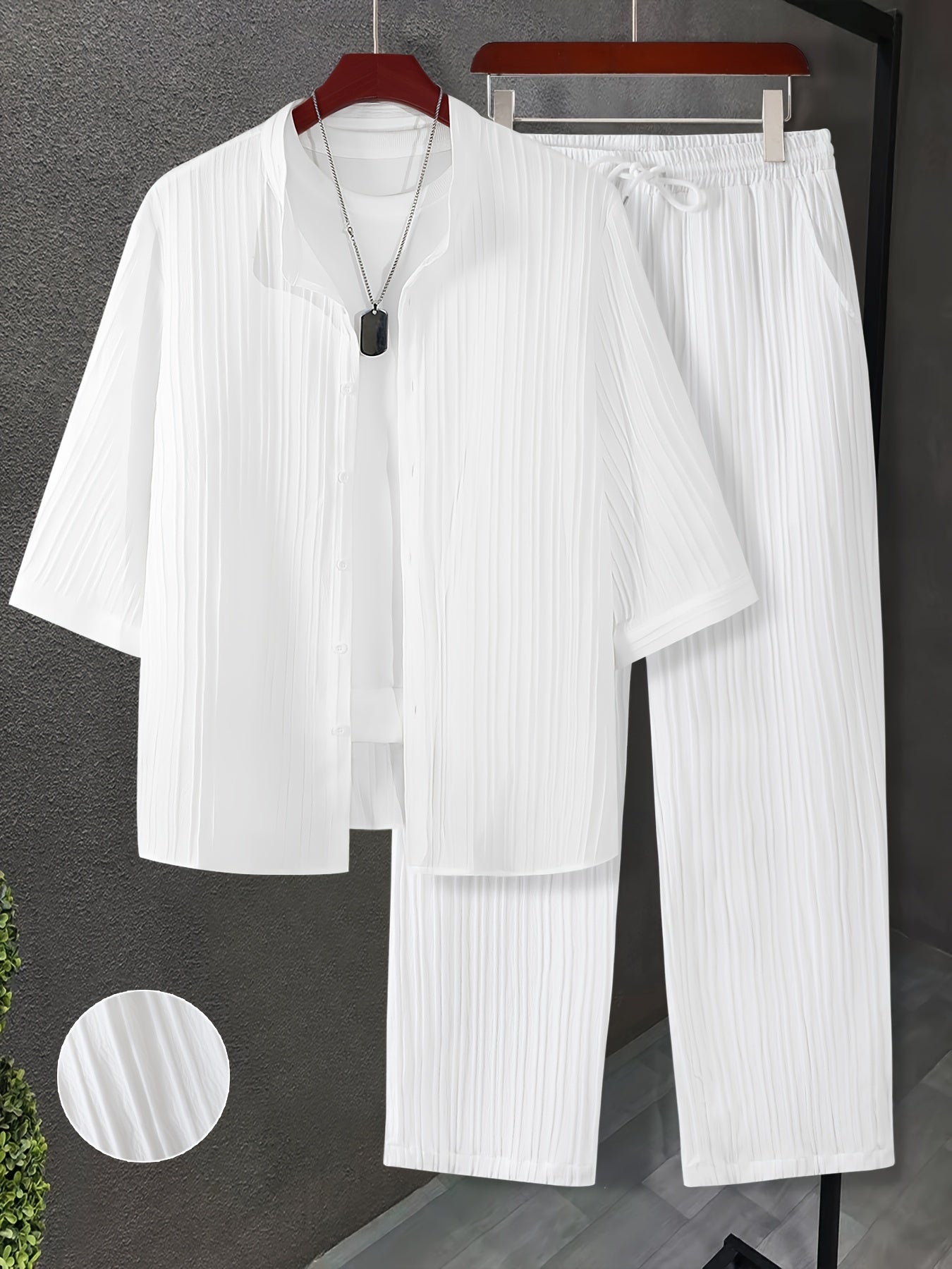 Men's Plus Size Casual 2-Piece Shirt and Sweatpants Set Polyester Large