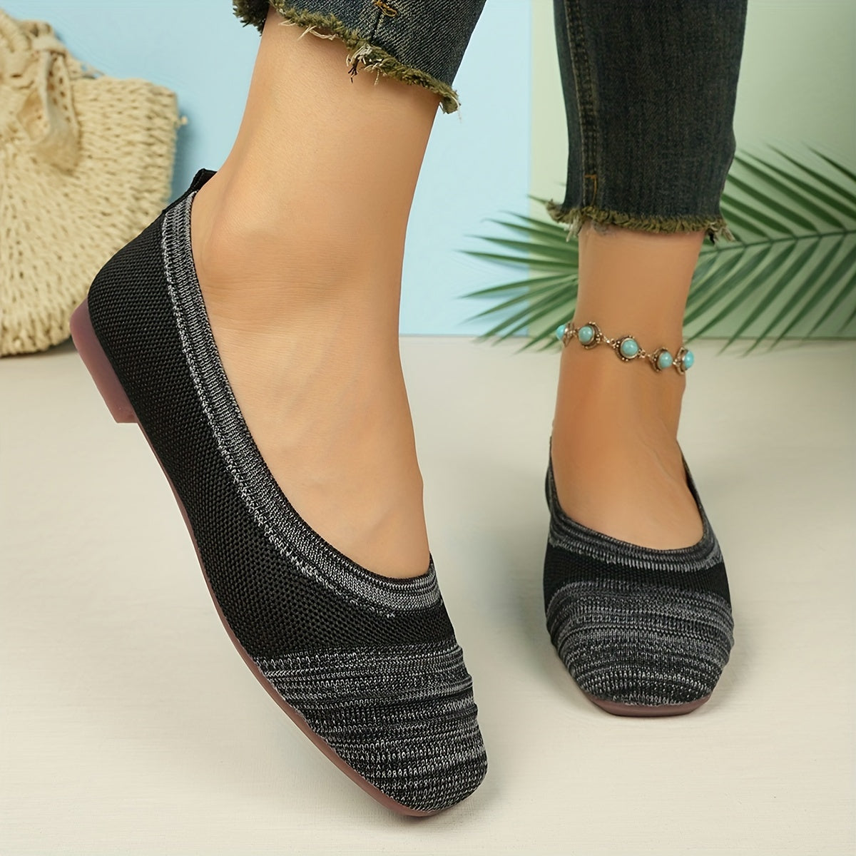 Women's Breathable Woven Flat Shoes Casual Slip-On Lightweight Comfortable