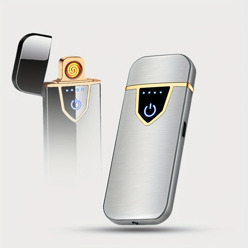 Men's Plasma Lighter Fingerprint Sensor Rechargeable Touch Flameless Blue