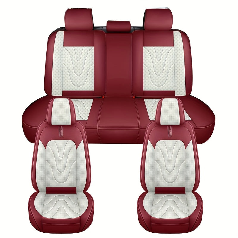 Fundas de asientos de coche de cuero sintético de cinco plazas, durabilidad en todas las estaciones, cobertura completa