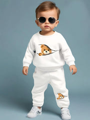 Baby Boys Hoodie and Sweatpants Set Autumn Winter Teddy Bear Print Polyester Comfortable