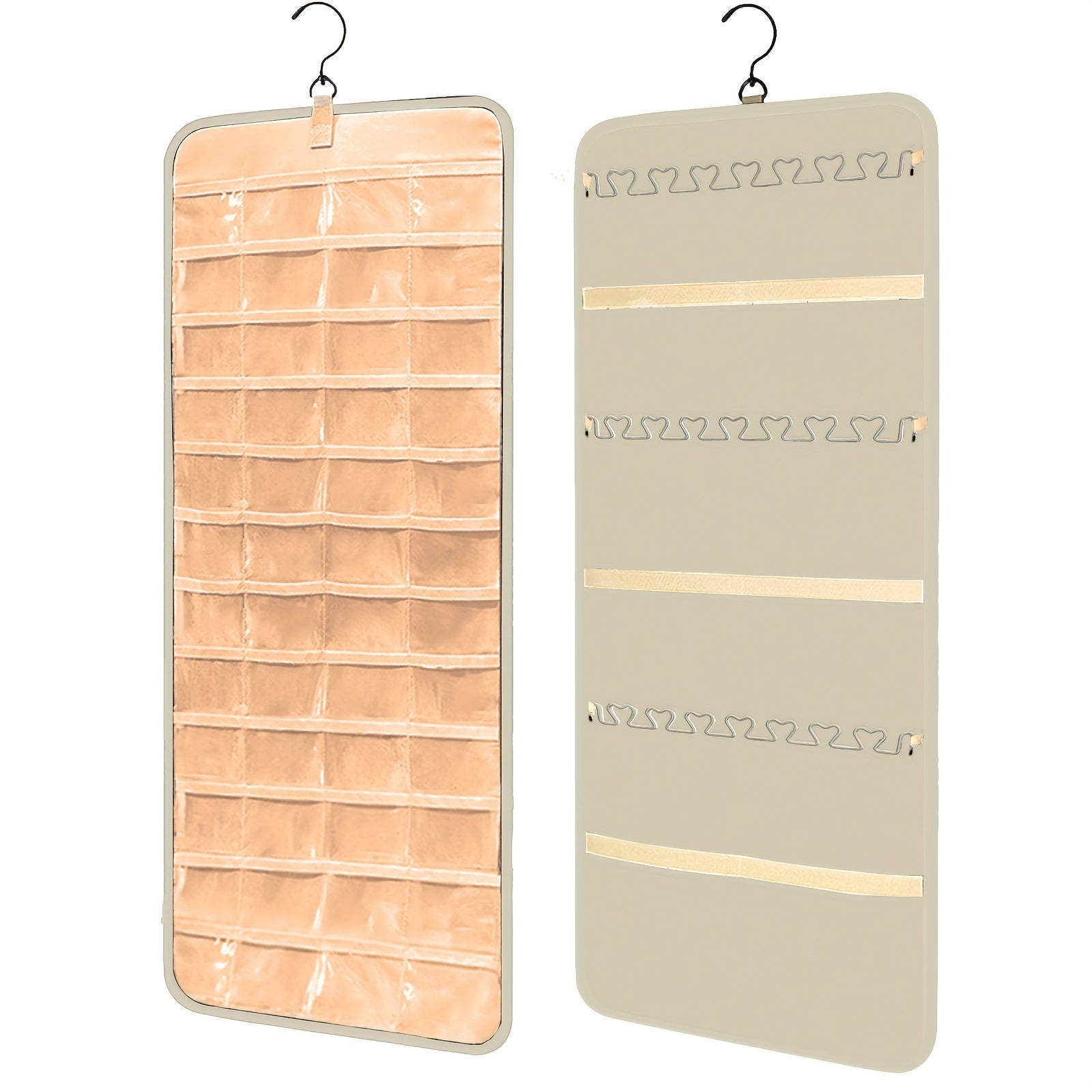 Zargarlik buyumlarini osib qo'yish uchun devorga o'rnatiladigan saqlash tashkilotchisi, uzuklar, marjonlar, marjonlar va sayohat uchun rulon bilan