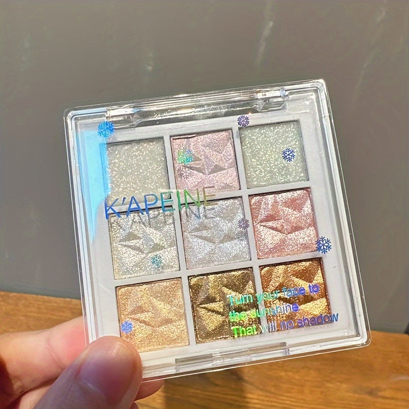 Paleta de sombras de ojos multicolor con nueve tonos y efecto brillante de copo de nieve para mujer