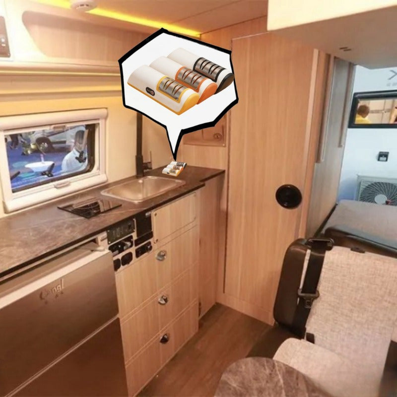 Compact electric knife sharpener for RV kitchens small easy to store fully automatic kitchen use