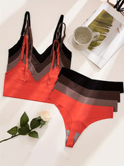 Seamless Wireless Bra and Panties Set for Women with Elastic Thong Lingerie