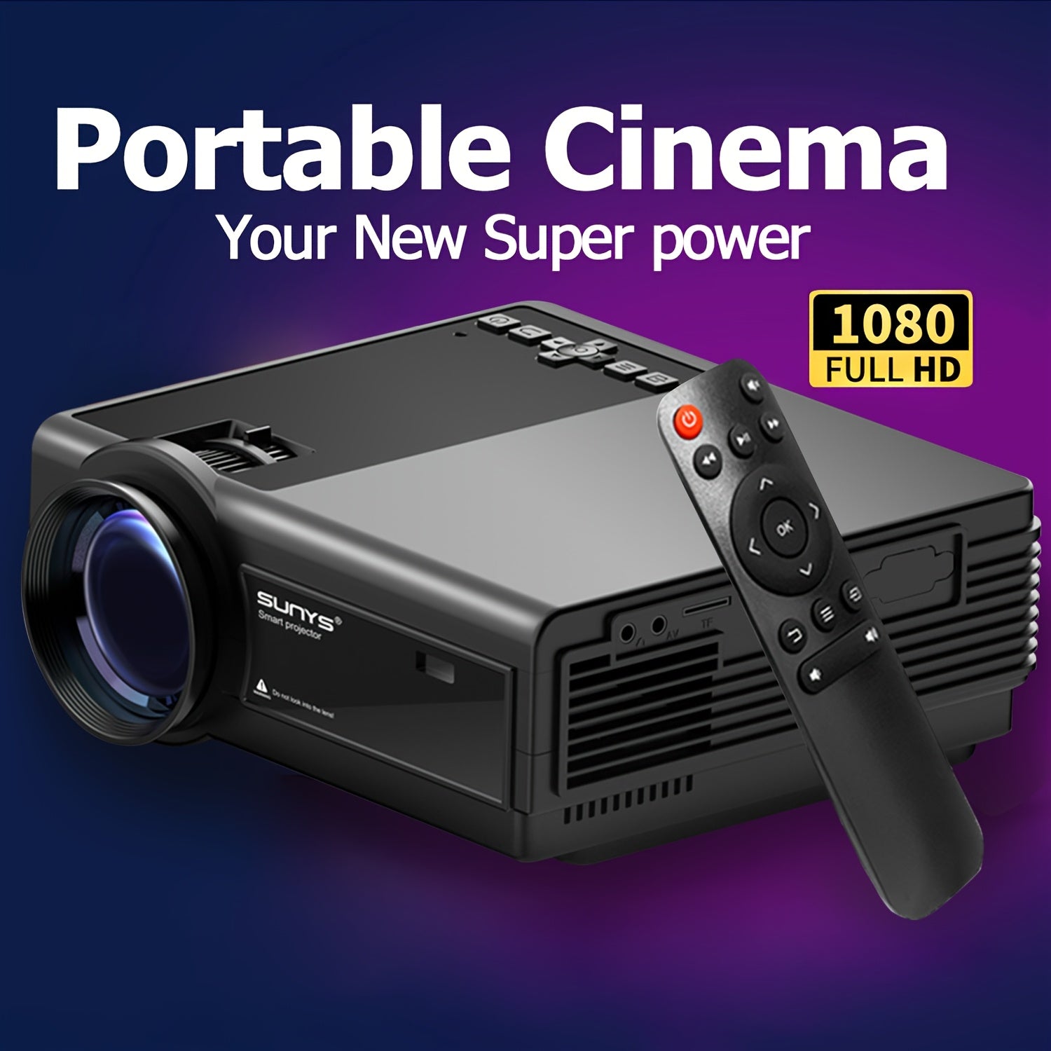 Sunys Portable Cinema Projector 1080P Full HD va 5G WiFi bilan mini uy kinoteatri tajribasini, jonli ranglar va 5.08 metr ekran o'lchamigacha taklif etadi. Mos keladi
