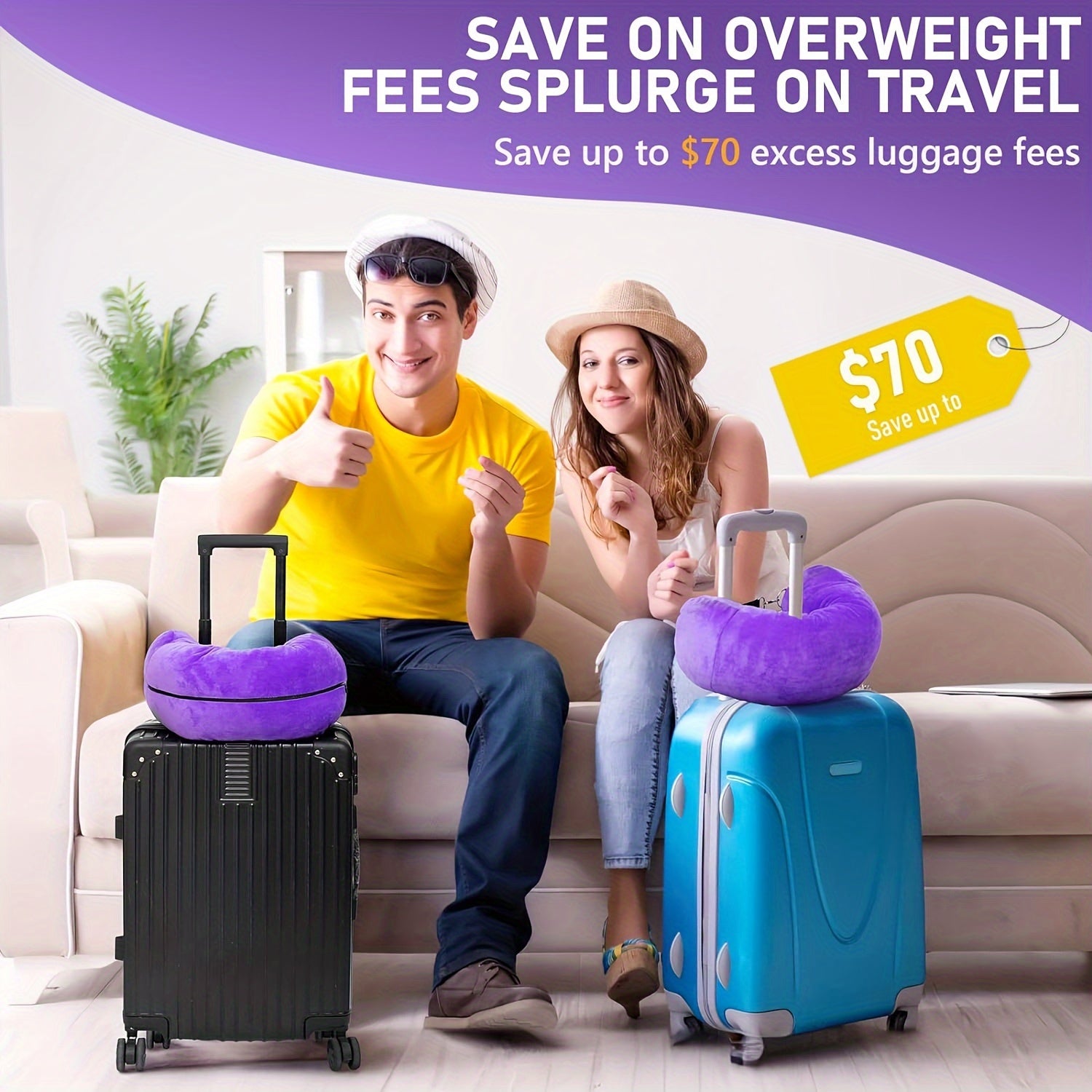 Travel Neck Pillow with Washable Cover, Lightweight Filling, and Neck Support