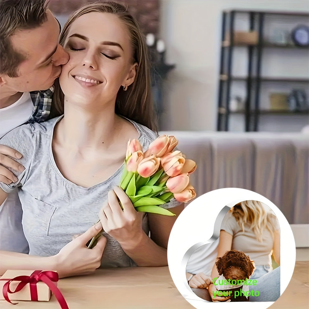 Heart-Shaped Acrylic Photo Plaque 9.98x9.98cm Personalized Love Sign for Couples and Gifts