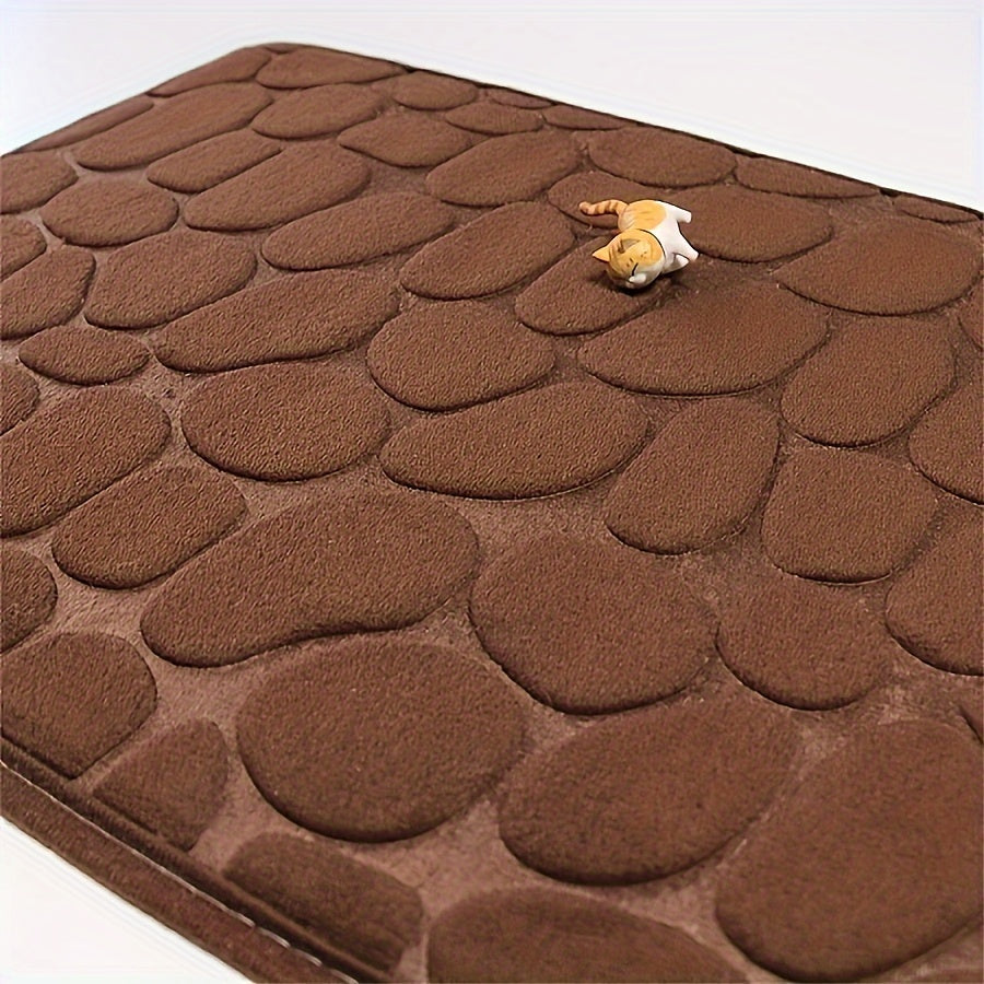 Bath Mat Non-Slip Embossed Pebble Pattern 59.94x39.88cm Absorbent Polyester