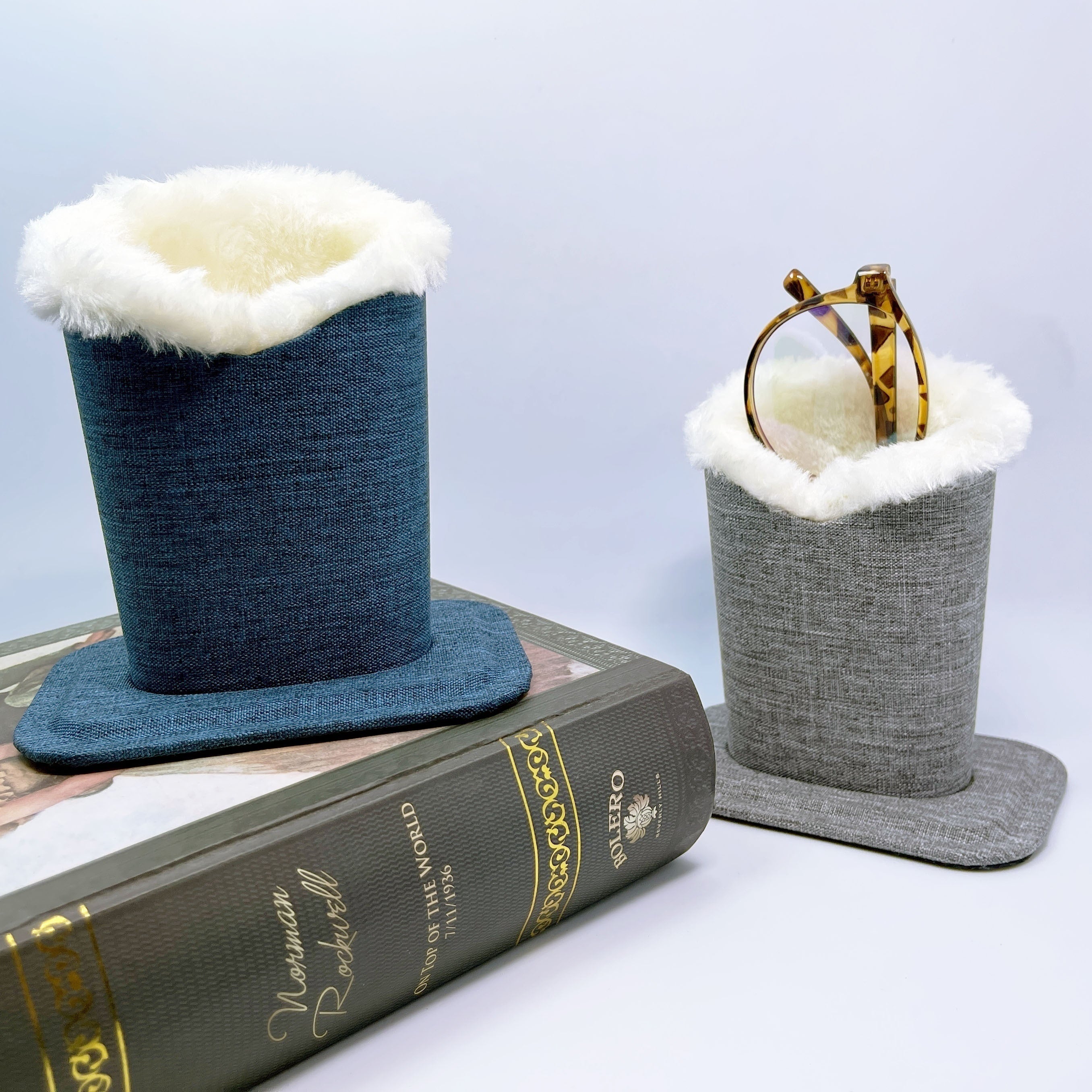 Canvas Eyeglasses Holder Stand Case for Desk or Nightstand Storage